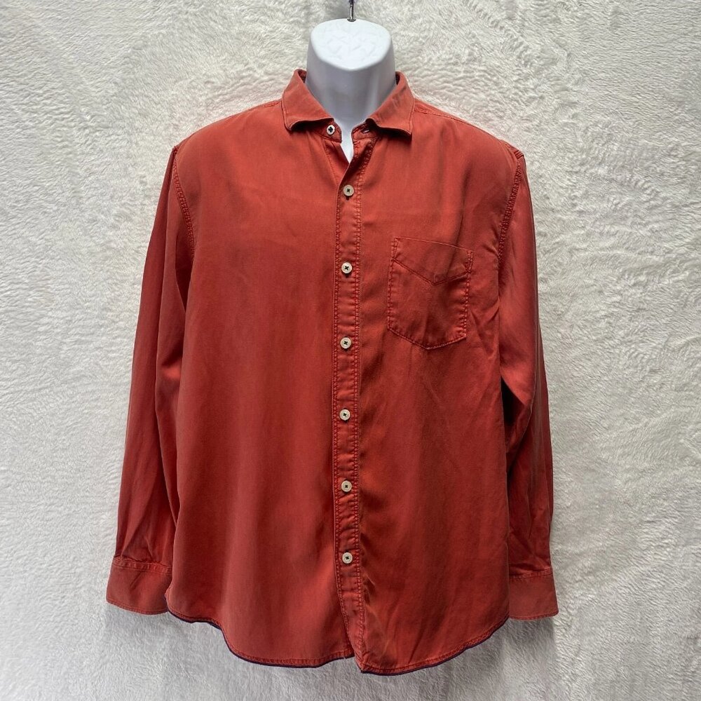 Tommy Bahama Button-Up Shirt Men's Large Red Maroon Cotton Vtg Faded Island Look